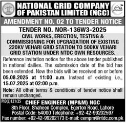 National Grid Company of Pakistan Lahore Tender Notice